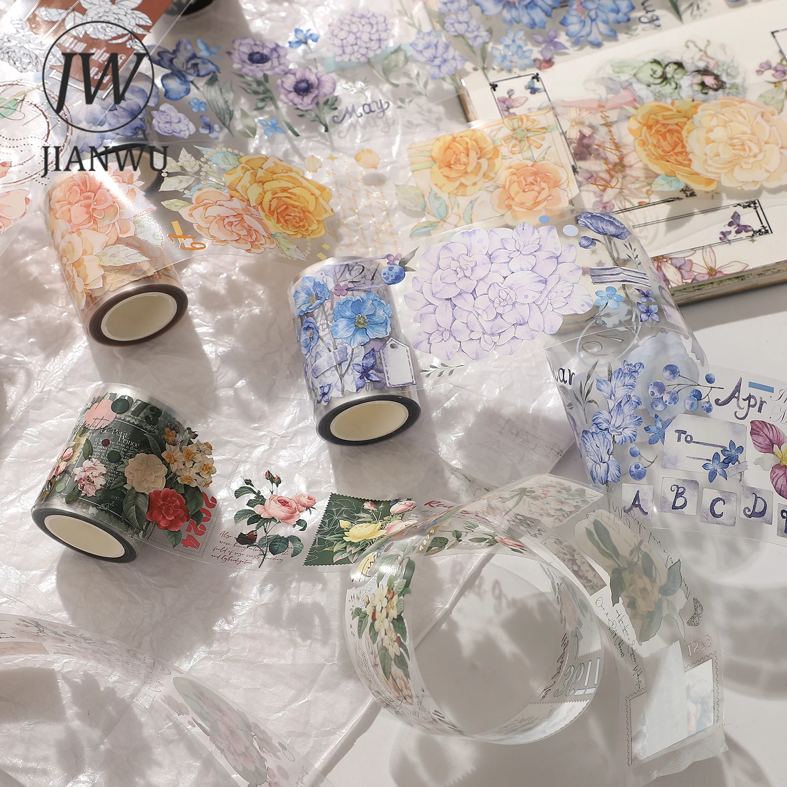 JIANWU 500cm/Roll Time Is Like A Flower Series Vintage Floral Landscape Decor PET Tape Creative DIY Journal Collage Stationery