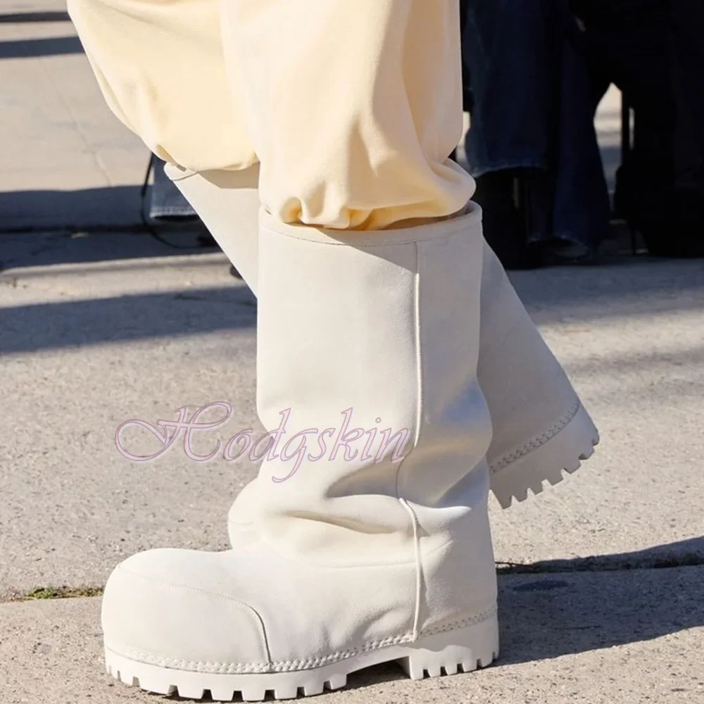 Big Head Winter Warm Boots Round Toe Solid Knee High Boots Women New Shoes Thick Sole Slip On Fur Suede Ladies Casual Long Boots