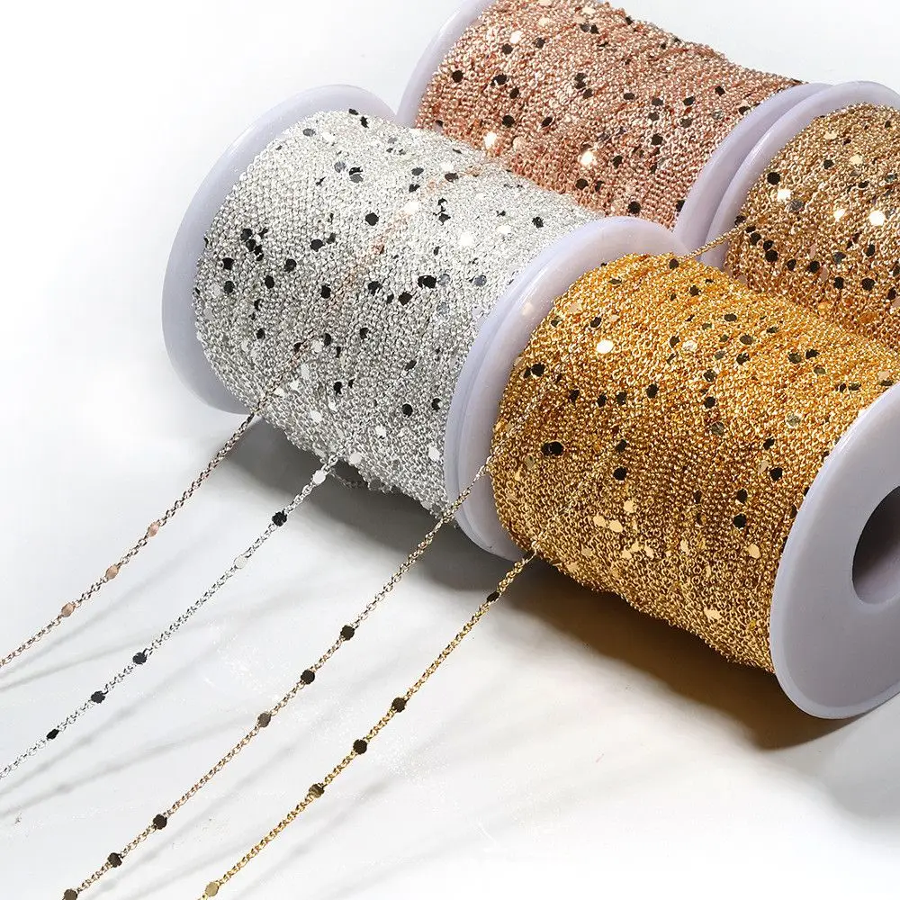 Exquisite 1.5mm Sequins Gold Silver Findings Jewelry Making Components Craft DIY 2M Sequins Chain Copper Cable