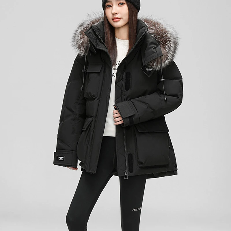 الأبيض بطة أسفل المرأة مقنعين الدافئة الثعلب الفراء طوق المرأة أسفل سترة 2025 شتاء جديد جودة عالية أسفل سترة موضة باركر H764 #5