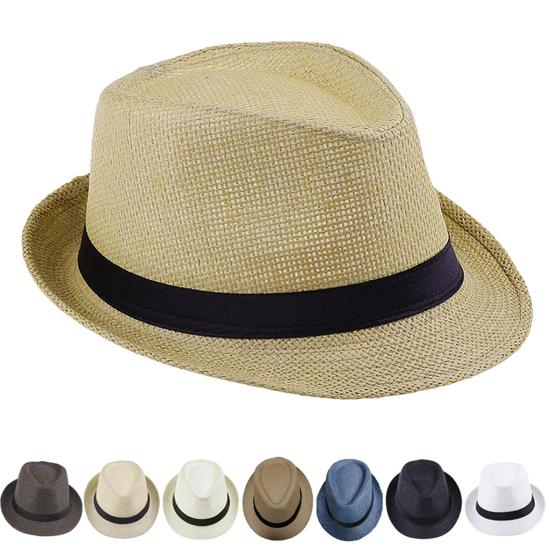 Men & Kids Jazz Hat Old Man Cap Short Brim Solid Color Cuban Cap Panama Hat Sun Hat Breathable Fedora Hat Summer Casual Straw