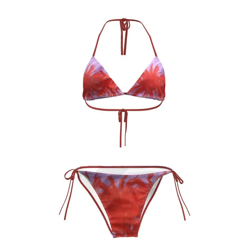

Модный купальник-бикини на шнуровке для женщин, сексуальный пляжный термокостюм из полиэстера с подкладкой на груди, без косточек