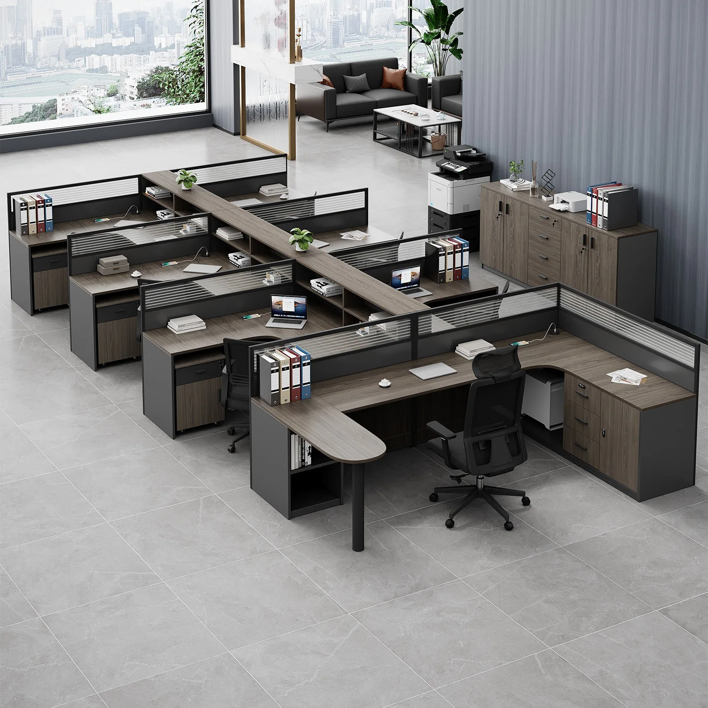 Desk Simple Modern Office Furniture 4 6 Seats Screen Partition Staff Office Table and Chair Combination