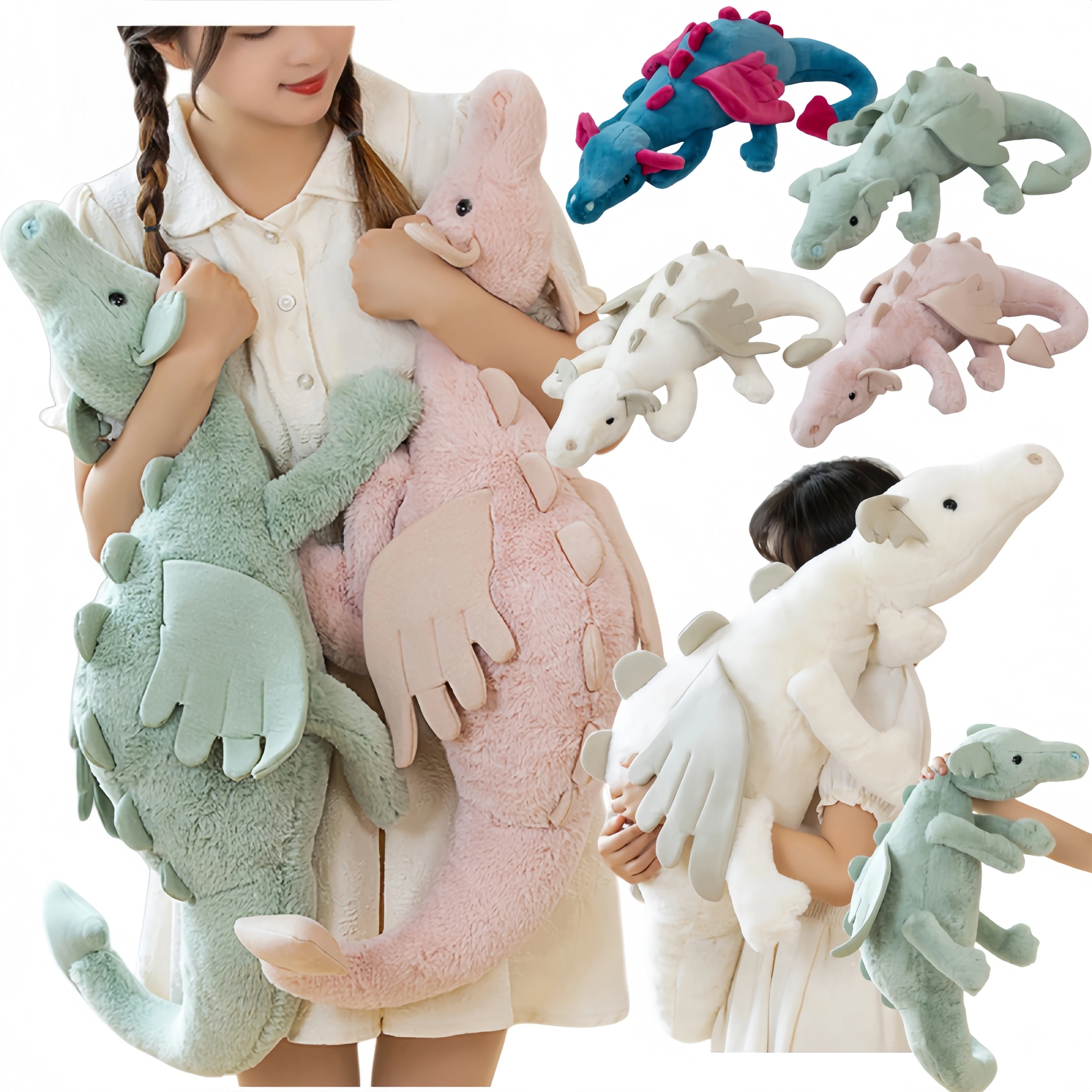 Adoráveis Animais Dragão Voador, Bonecos Dragão Voador com Asas, Boneco de Pano Dinossauro, Branco, Verde, Azul, Rosa, Bonecos Dinossauro, Jelly Cat