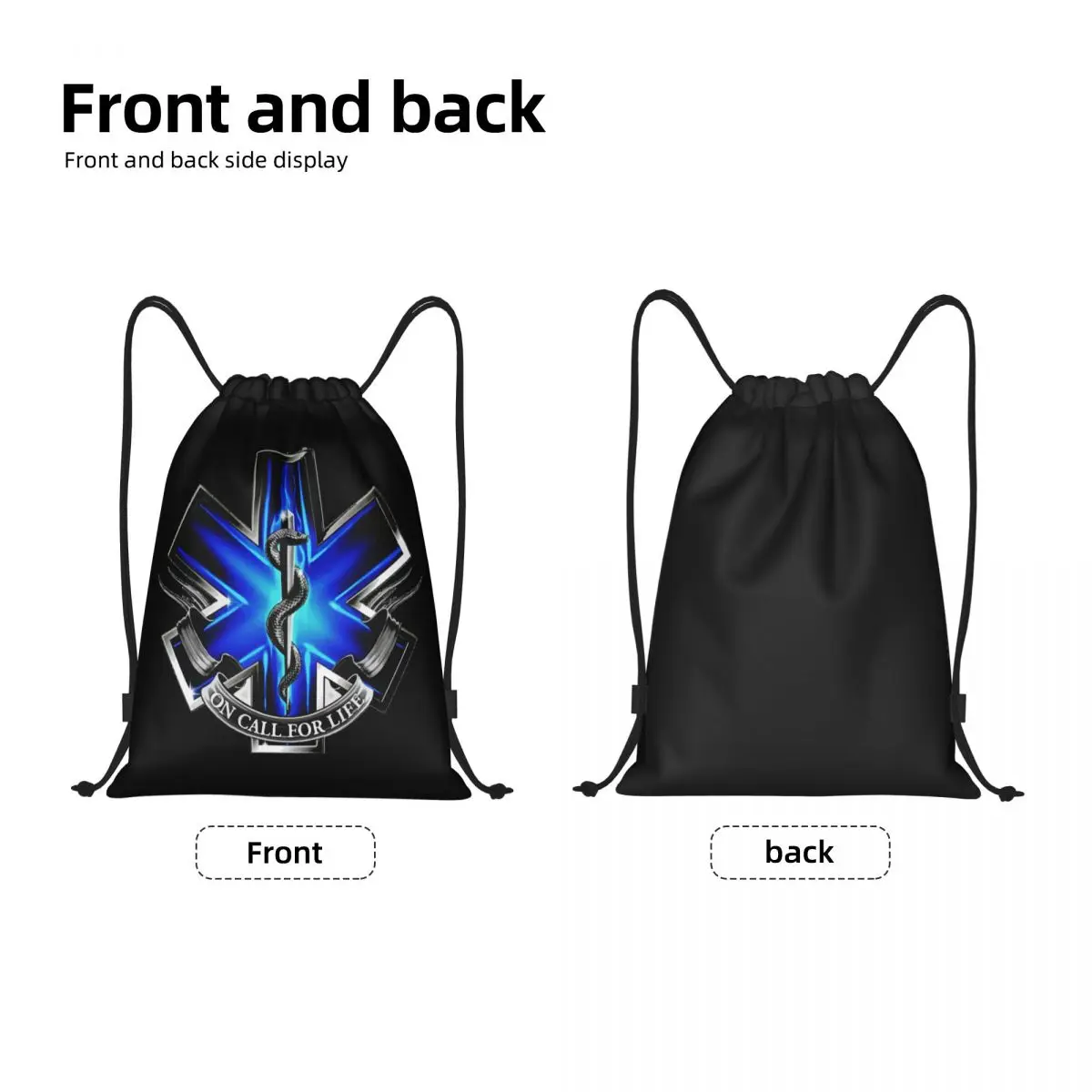 Emt Star Of Life Logo Drawstring Backpack Women Men Gym Sport Sackpack Portable Paramedic Health Care Shopping Bag Sack