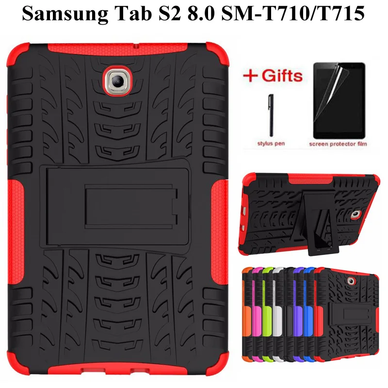 Heavy Duty TPU+PC Hybrid Armor Case for Samsung Galaxy Tab S2 8.0inch Stand Cover for Tab S2 8.0 SM-T710 T715 T713 Case+Film+Pen