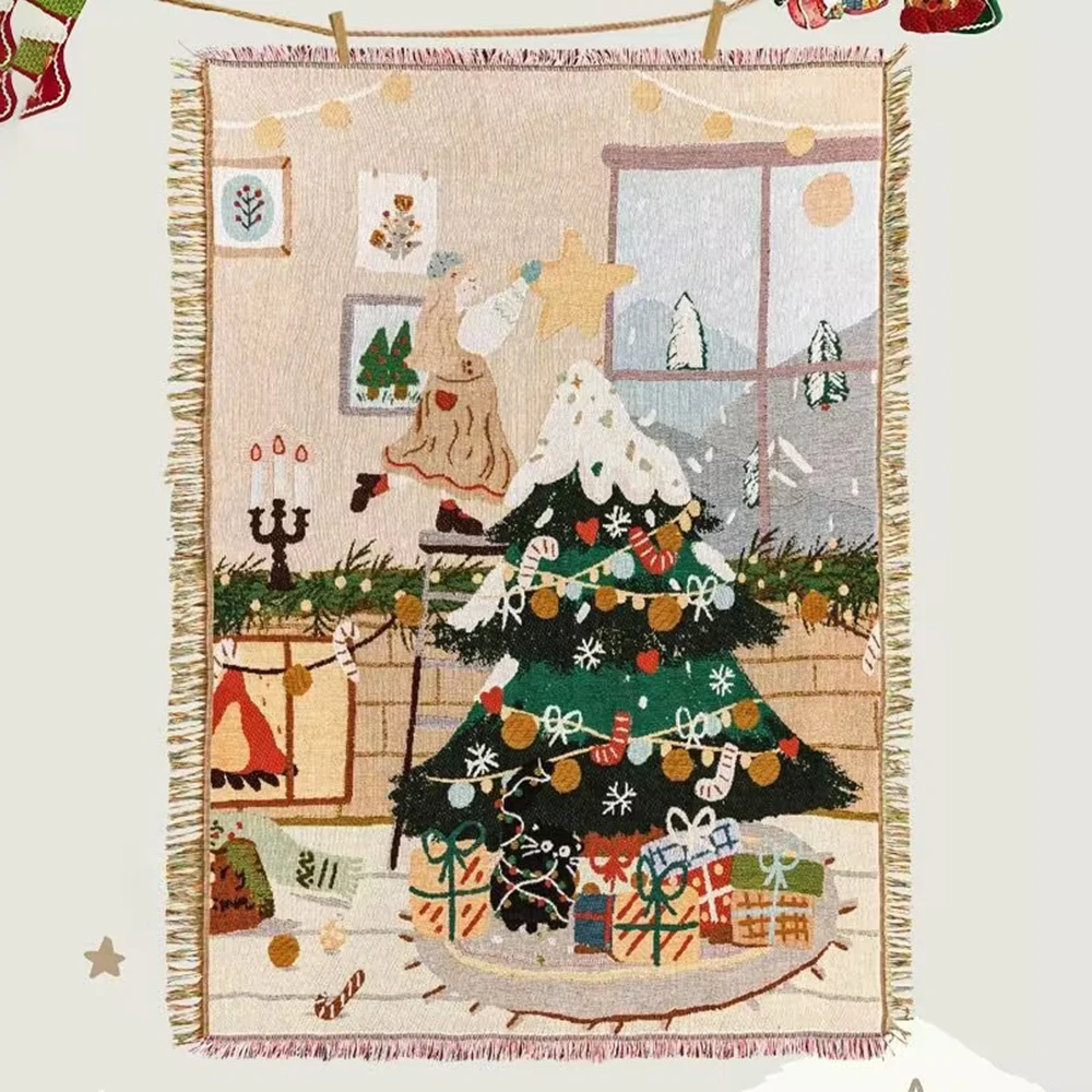 Christmas Tree Throw Blanket Gingerbread 2024 Xmas Knitted Blankets Winter Soft Blanket For Couch Sofa Bed 2025 New Years Gifts