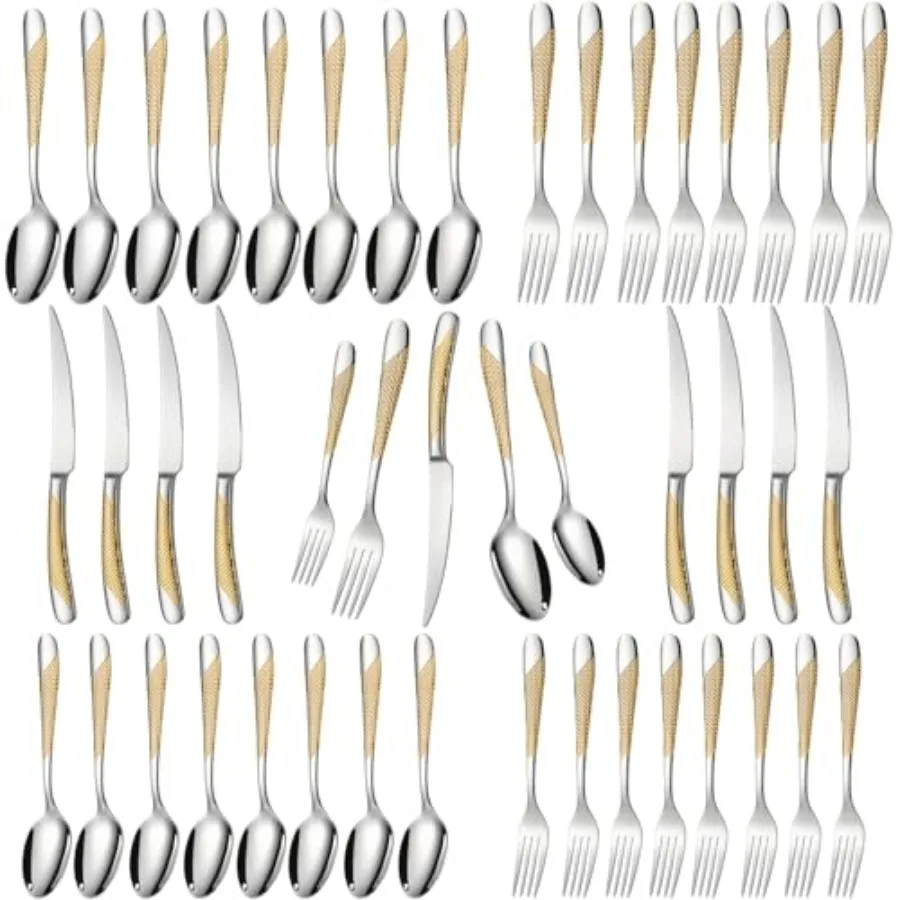 

40-Piece Silverware Set Stainless Steel Flatware Set Service for 8 Includes Knives Spoons Forks Kitchen Utensils Cutlery Sets F
