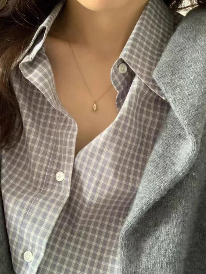 Sciolto Lungo Sve irt Autunno Nuovo Sle Dongda Gate Ouce Dimagrante Plaid Colletto rovesciato Classico Autunno Inverno Cotone irt