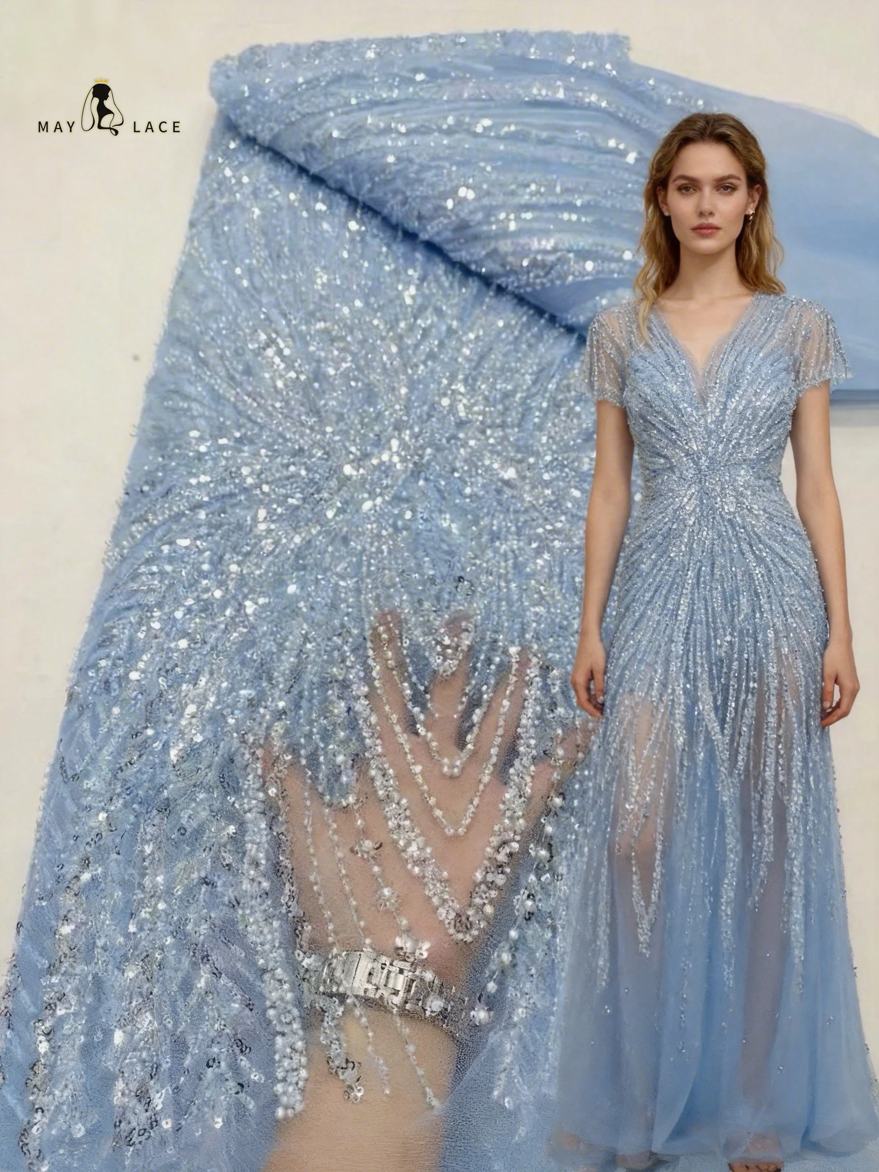 

Элегантная африканская тюлевая ткань с пайетками и вышивкой, французское кружево с бисером 2026, материал для нигерийских свадебных платьев