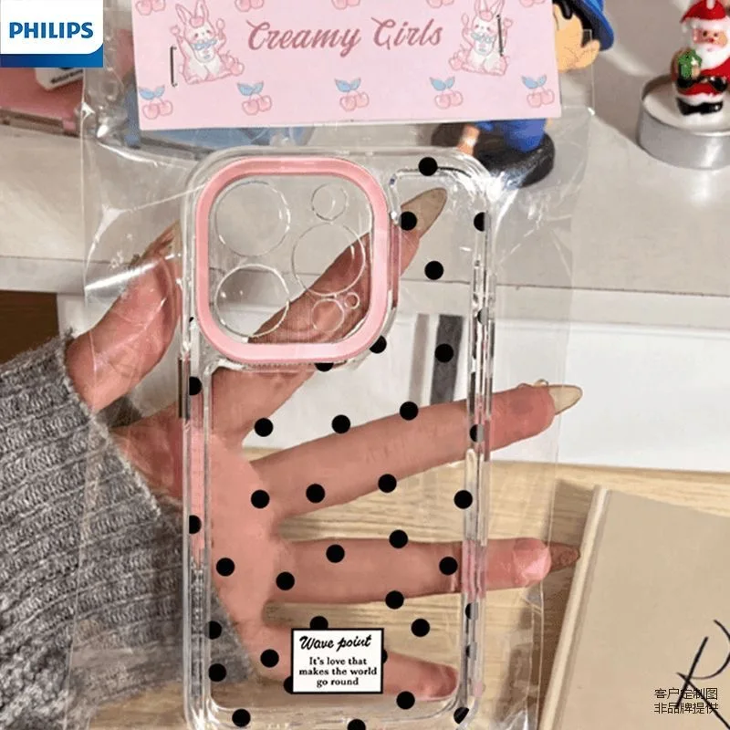 Black polka dot point  Phone Case For Oppo F11 Find X5 Reno 6 7 7Z 8 8T 10 11 12 Realme 9 C30 C53 C63 Pro Plus 5G Transparent