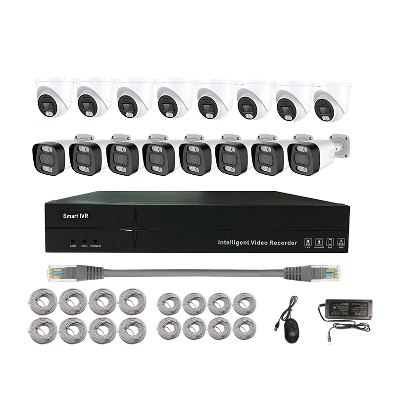 

16 Channel 4K 8MP IP Cameras Set Two Way Audio Intelligent Bullet Network Camera CCTV System Waterproof AI POE NVR Kit Mix Dome