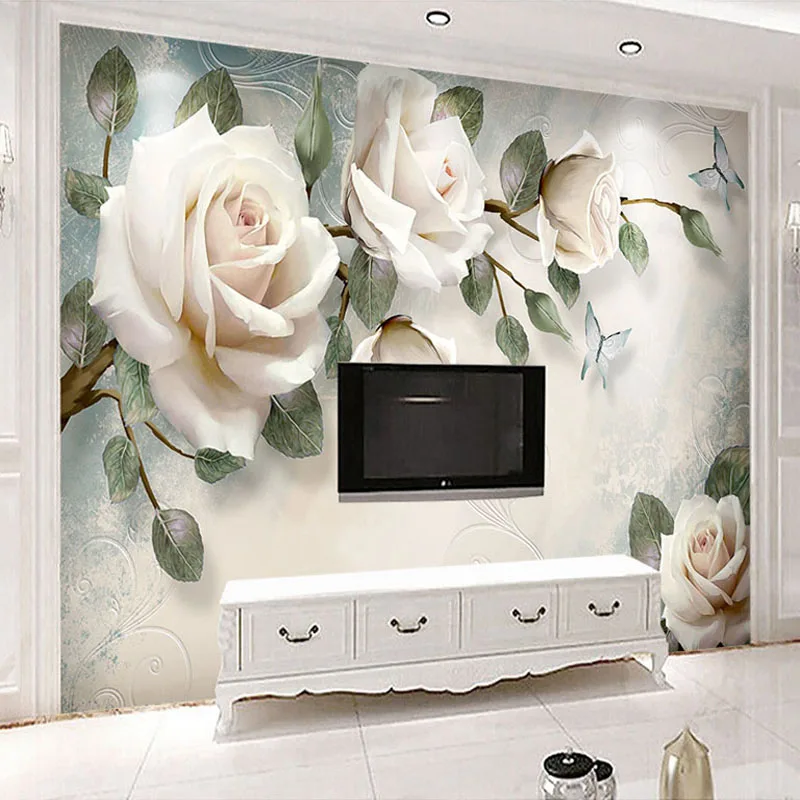 Customized products Modern Hand Painted Oil Painting Floral European Style 3D Embossed Rose TV Background Wallpaper Flower mural