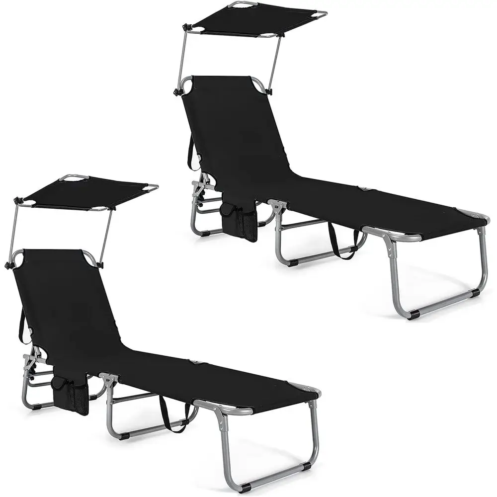 

Portable Outdoor Chaise Lounge with 5-Position Adjustment, 360° Shade, Side Storage, Ideal for Patio, Beach, Lawn (Black)