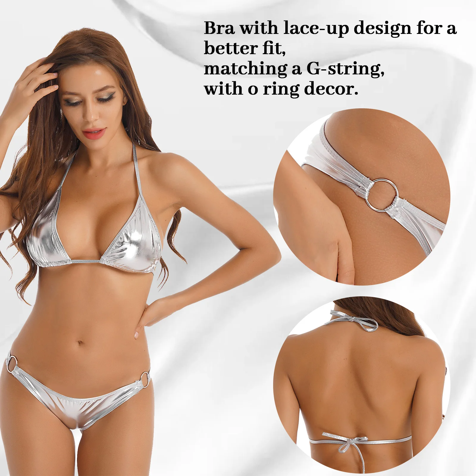 Bikini metálico brillante para mujer, conjunto de moda, traje de baño para fiesta en la piscina, ropa de playa con parte superior e inferior,