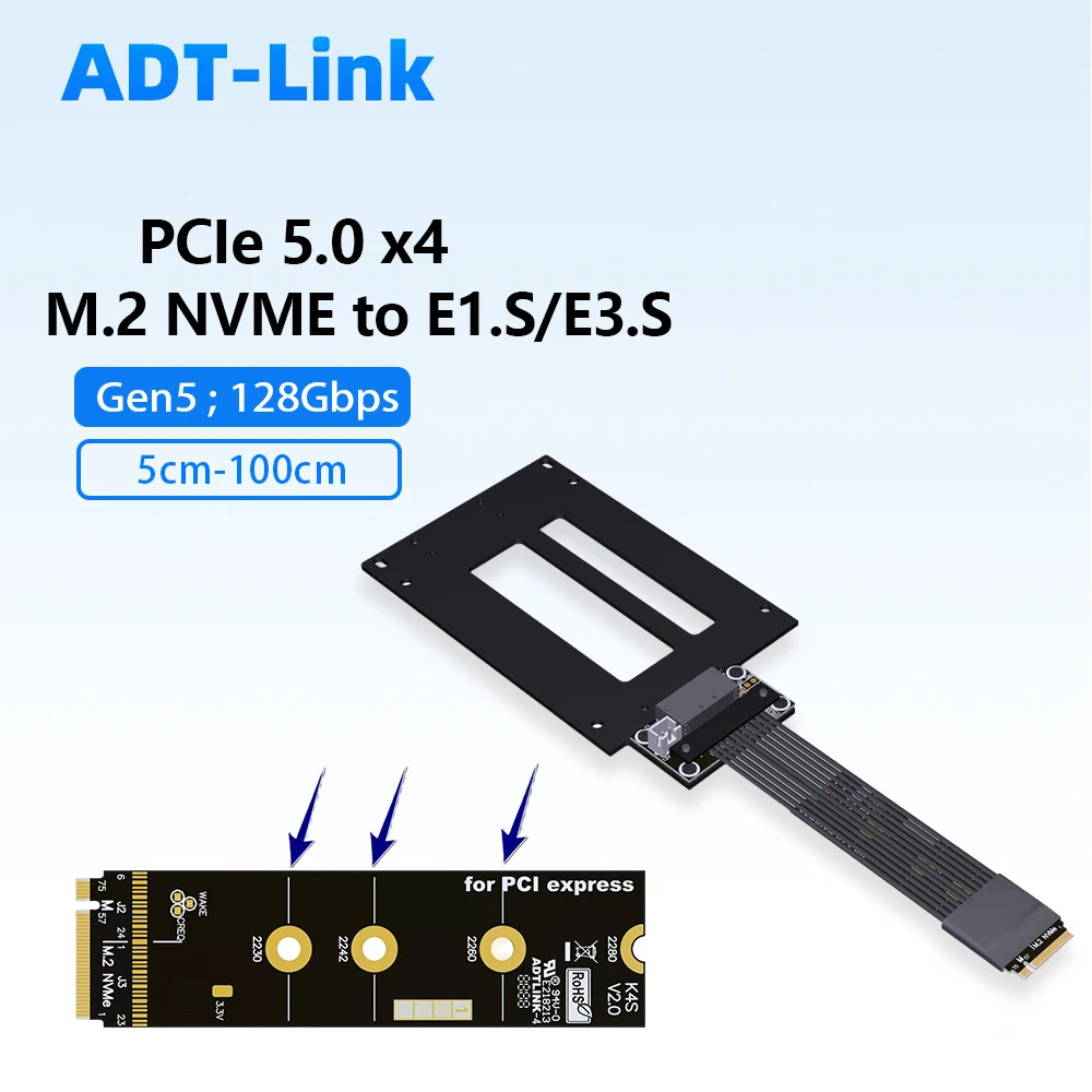 

ADT-Link PCIe 5.0 X4 M.2 NVMe To E1. S/E3. Кабель-удлинитель SFF-TA-1002 для SSD, Gen5, 128 Гбит/с, настраиваемый, 5 см-100 см