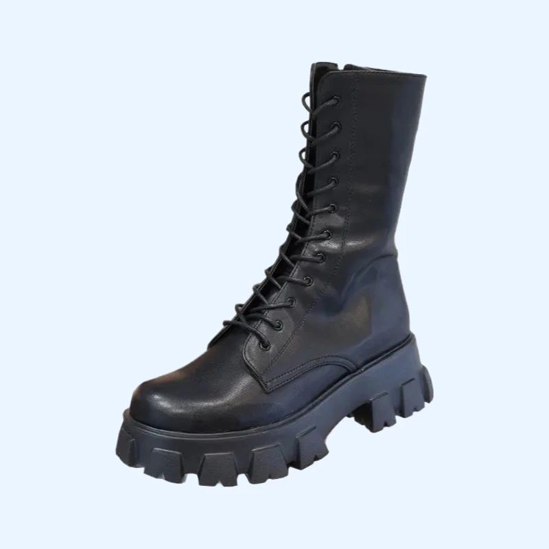 

Winter Fashion Lace-up Ladies Chelsea Zipper Botas Mujer Sports Platform Heel Ladies Shoes New Mid Calf Boots Women Autumn