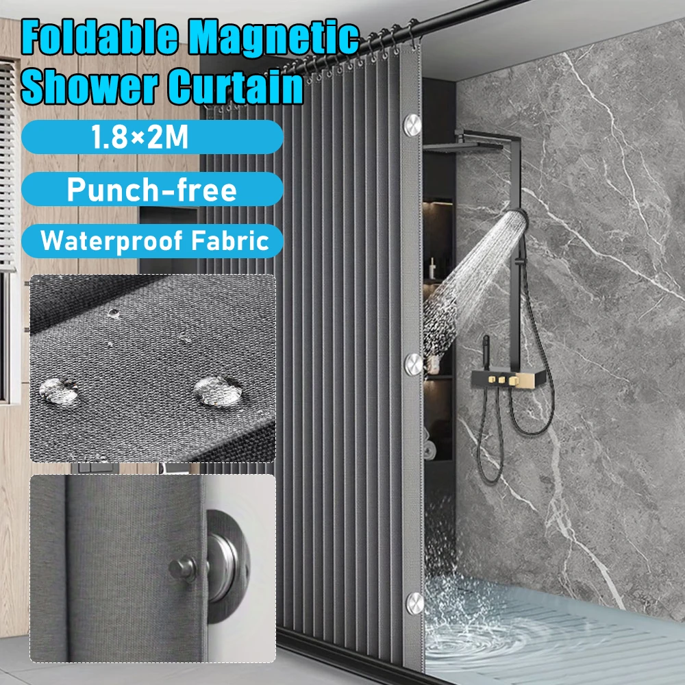 Toilet Non-porous Corner Magnetic Folding Invisible Shower Curtain Waterproof and Mildew-proof Thickened Shower Partition Screen