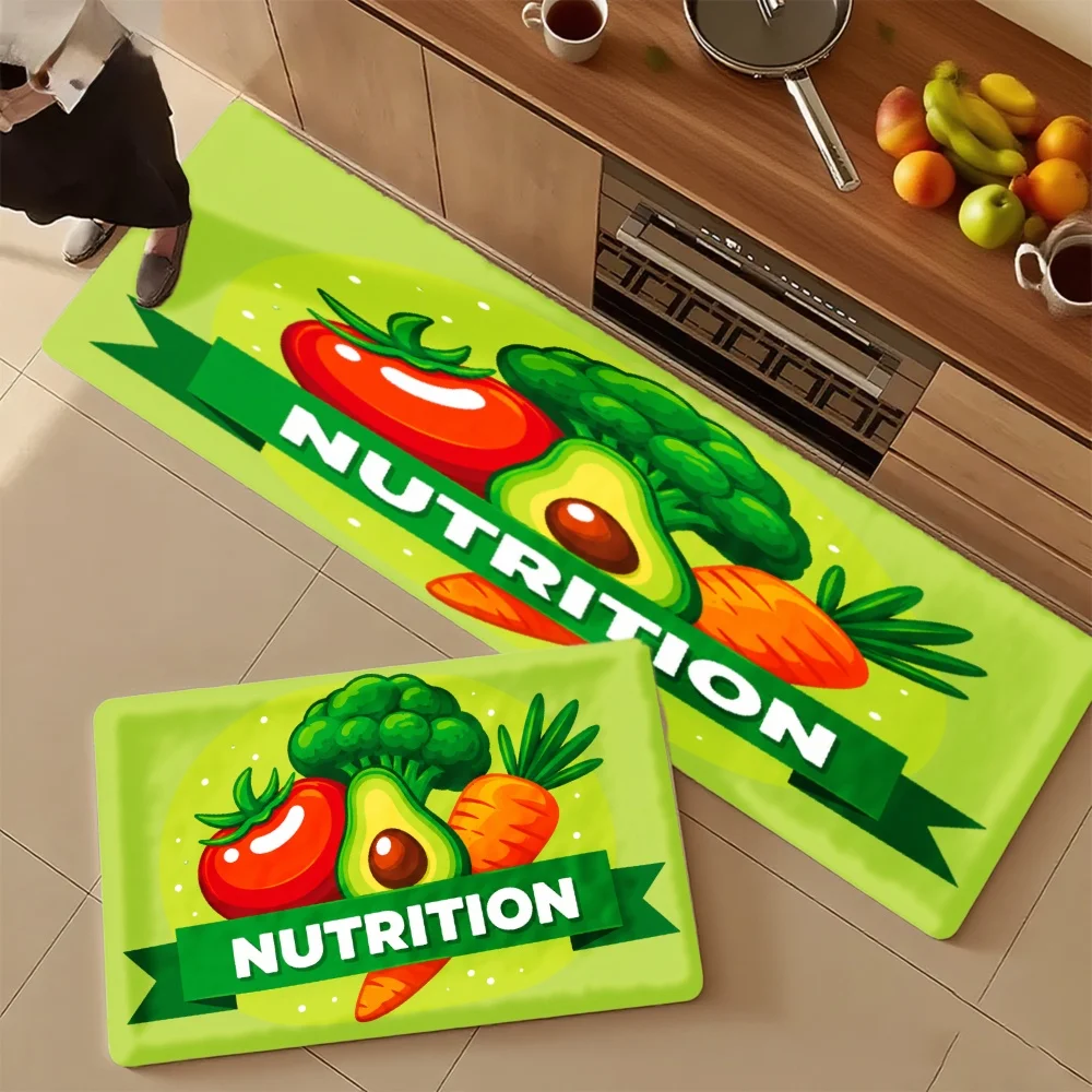 3PCS Mat Set,  Home Decoration for Front Door, Kitchen,  Nutrition With Vegetables And Fruits Pattern Kitchen Rug.