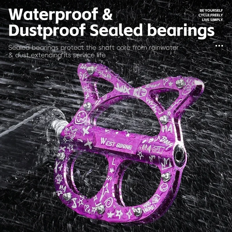 

Велосипедные педали WEST BIKING с 3 подшипниками, в форме кошки, для MTB и шоссейных велосипедов, плоские, с герметичными подшипниками, аксессуары для велосипедов