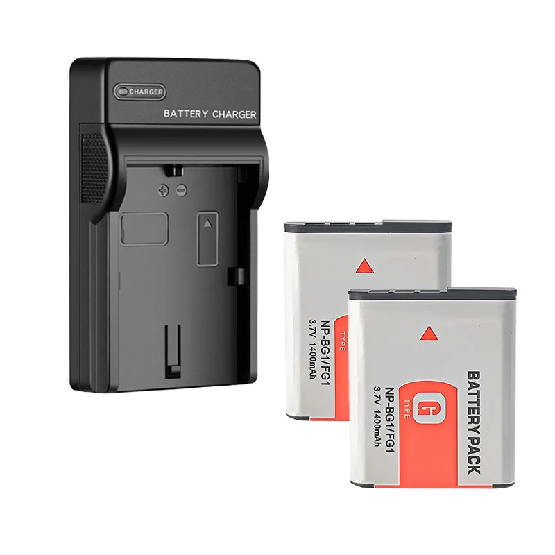 Baterai & Pengisi Daya 3.7V 1400mAh NP-BG1 NP-FG1 NP BG1 FG1 untuk Kamera Sony T100 H50 W300 W55 W70 W80