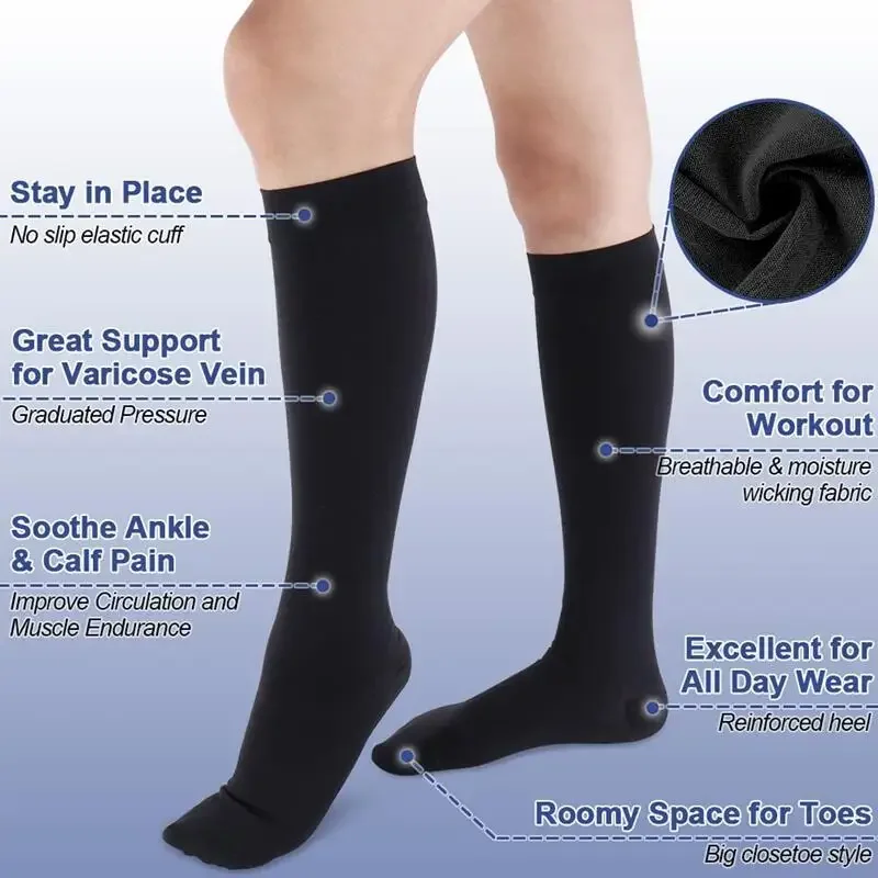 1Pair Medical Closed Toe Calf Compression Socks for Women Men 20-30 mmHg Graduated Calf Sleeves Support for Varicose Veins Edema