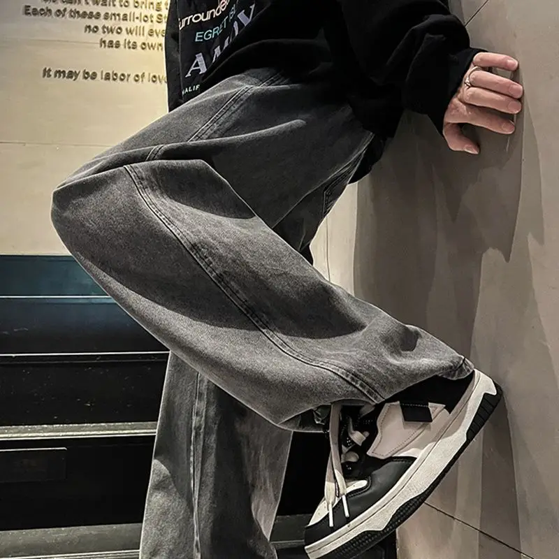

plus Size Men's Straight Leg Jeans American Retro Loose Wide Leg Long Pants Autumn Winter High Street Trend Casual Denim Trou...