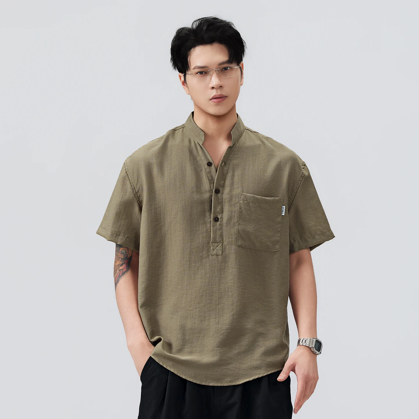 Men's Polo Shirts T Shirt Casual V Neck Pocket Short Sleeve Linen Relaxed Fit Breathable Lightweight Summer Top