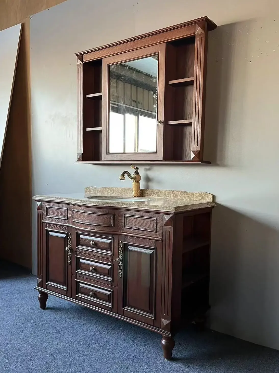 American bathroom cabinet, red oak bathroom cabinet, hand wash basin cabinet combination, new Chinese mirror cabinet