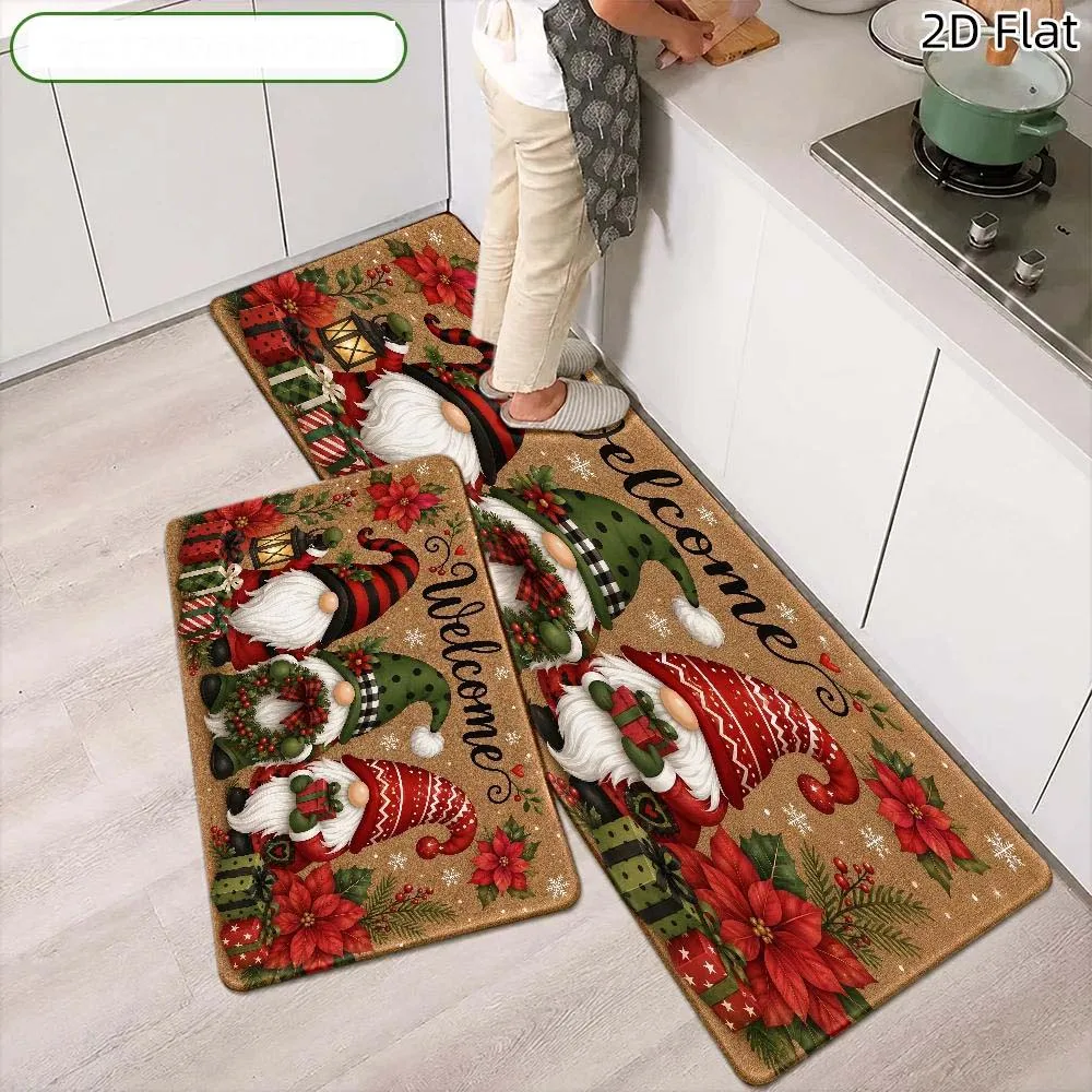 Bedside Laundry Room Runner Rugs Welcome Christmas Gnome Poinsettia Lantern 1 2 3 Pcs Set Kitchen Floor mat living room sofa rug