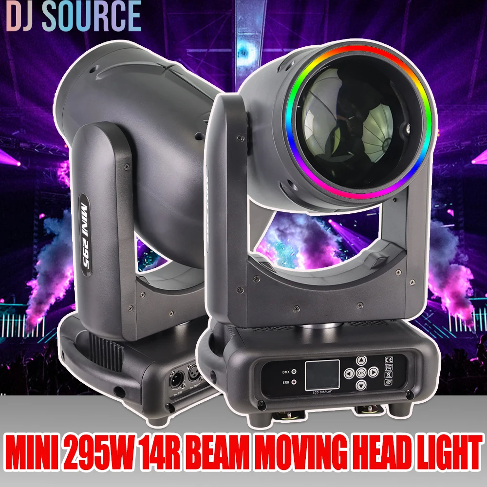 

New Mini 295W 14R Beam Moving Head Light With Ring Focus Frost 8+16+24 Prism Effect DMX512 Control DJ Disco Show Stage Effect