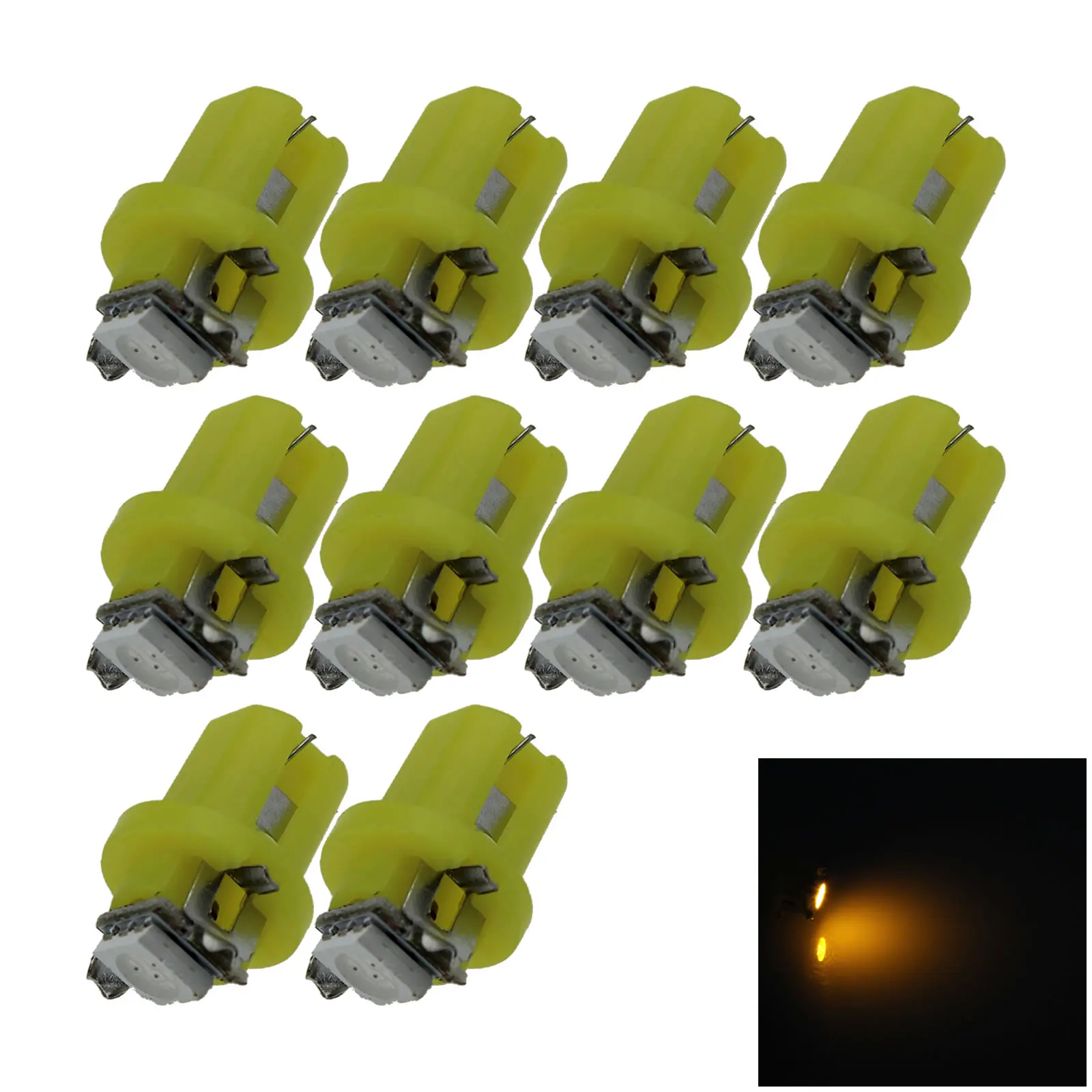 10x Yellow AUTO B8.5D NEO Dash Twist Socket HVAC Lamp Instrument Light 1 Emitters 5050 SMD LED BAX10d N351-Y