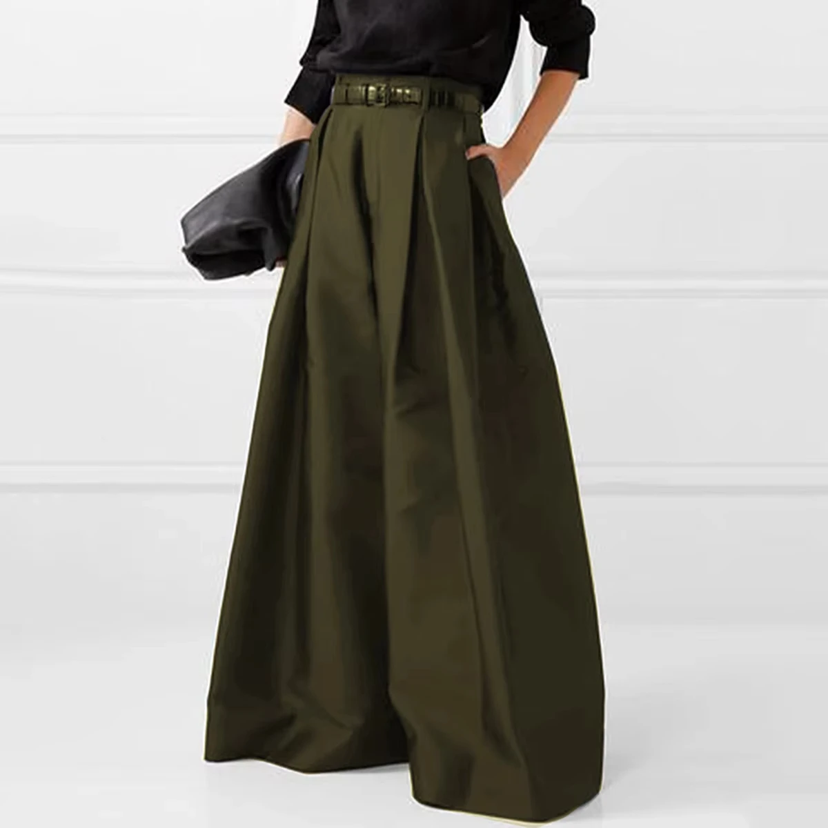 Yeezzi 2025 New Women's High Waisted Wide Leg Pants Fashion Solid Color Oversize Pleated Urban Casual Daily Trousers Bottoms