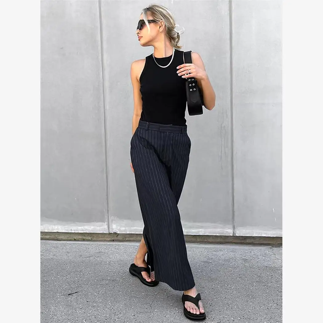Cintura alta listrado split corte reto midi saia fadable fino ajuste saias femininas primavera 2024 coleção ele saia longa
