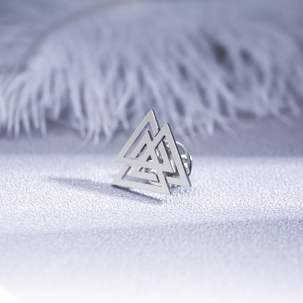 Tangula Valknut Triangles Brooches Stainless Steel Norse Mythology Odin Viking Sign Amulet Jewelry Mens Shirt Badge Pin Brooch