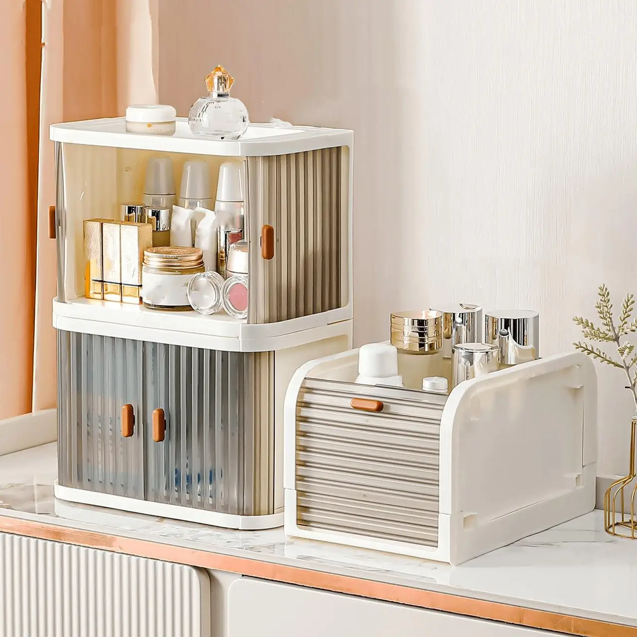 Desktop Organizer Box Office Supply Storage Case Dustproof Cabinet Cosmetic Skin Care Product Rack Plastic Material