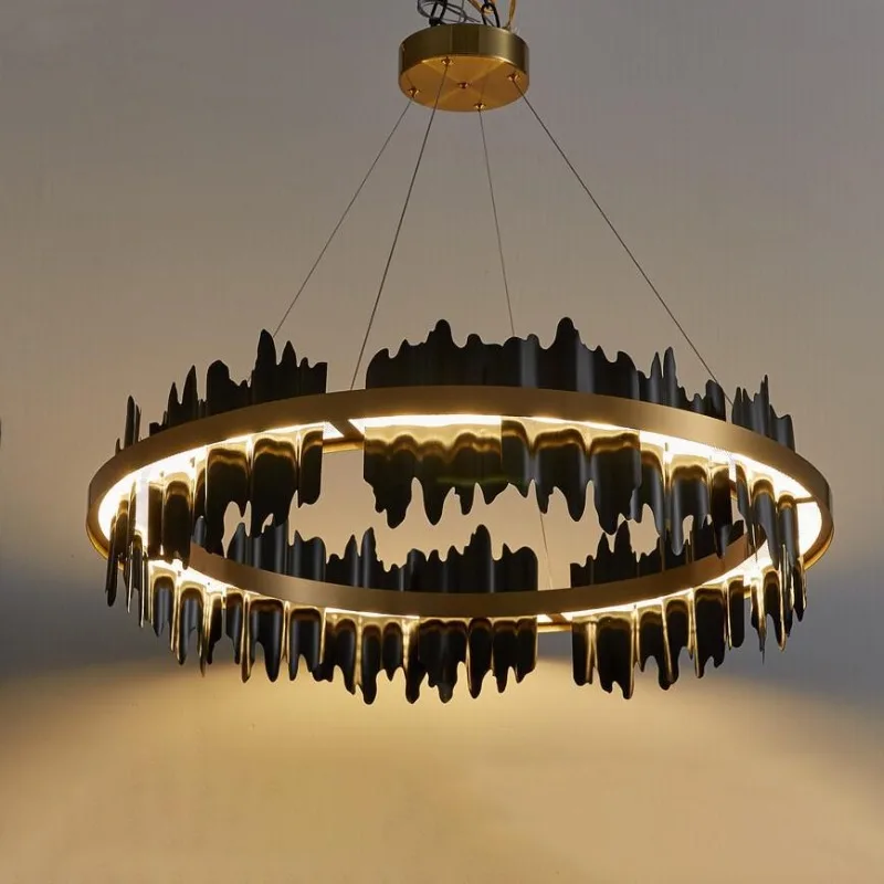 Post-modern light luxury living room chandelier, round metal simple modern dining room lamp, creative designer bedroom lamp