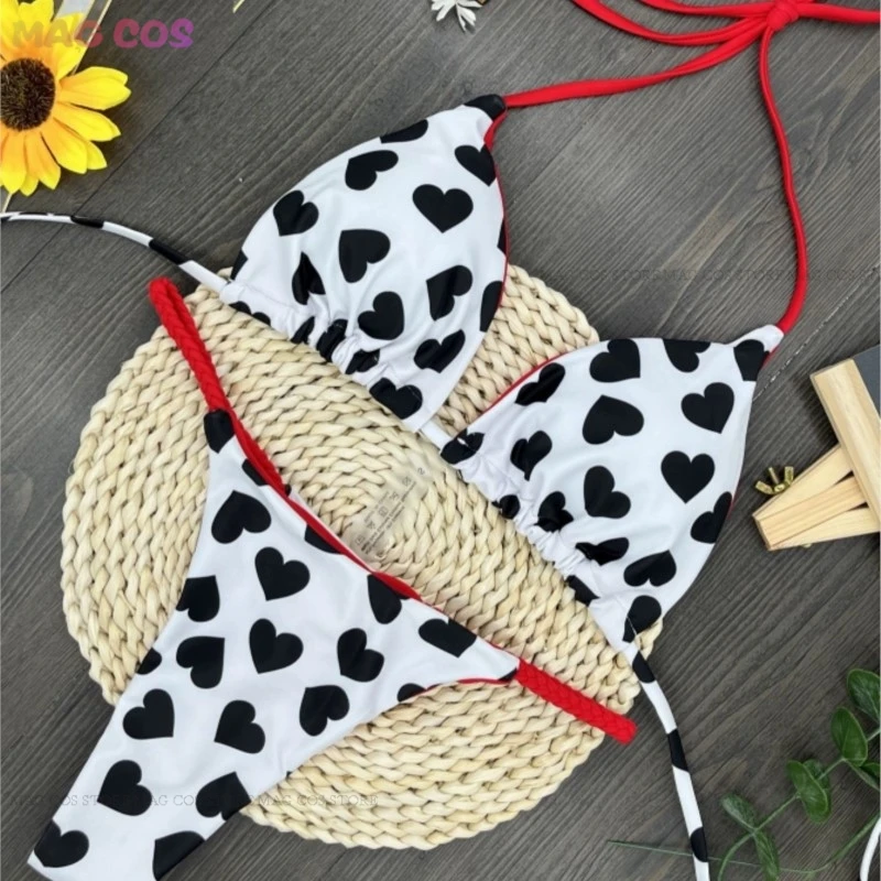 2024 New 2pcs Sexy Women Summer Swimwear Bikini Set Bra Tie Side G-String Thong Beach E Suit Swimsuit Bathing Leopard Swimming