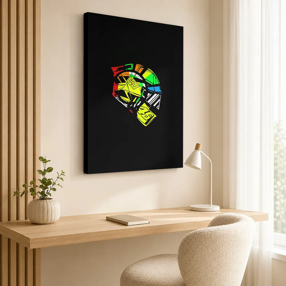 Valentino Rossi Helmet Graphic Framed Canvas Poster Bold Style Wall Art With Personalized Photo For Garage Ideal Collector Gift