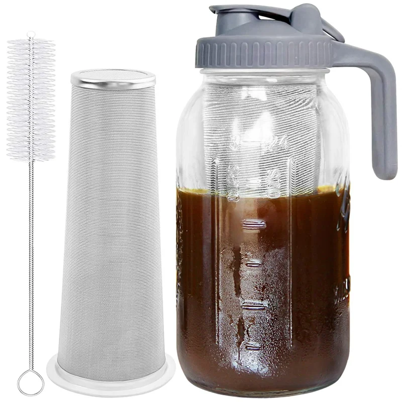 LICG-Cold Brew Coffee Maker 64Oz Cold Brew Pitcher With Stainless Steel Super Dense Filter For Iced Brew Coffee, Ice Tea