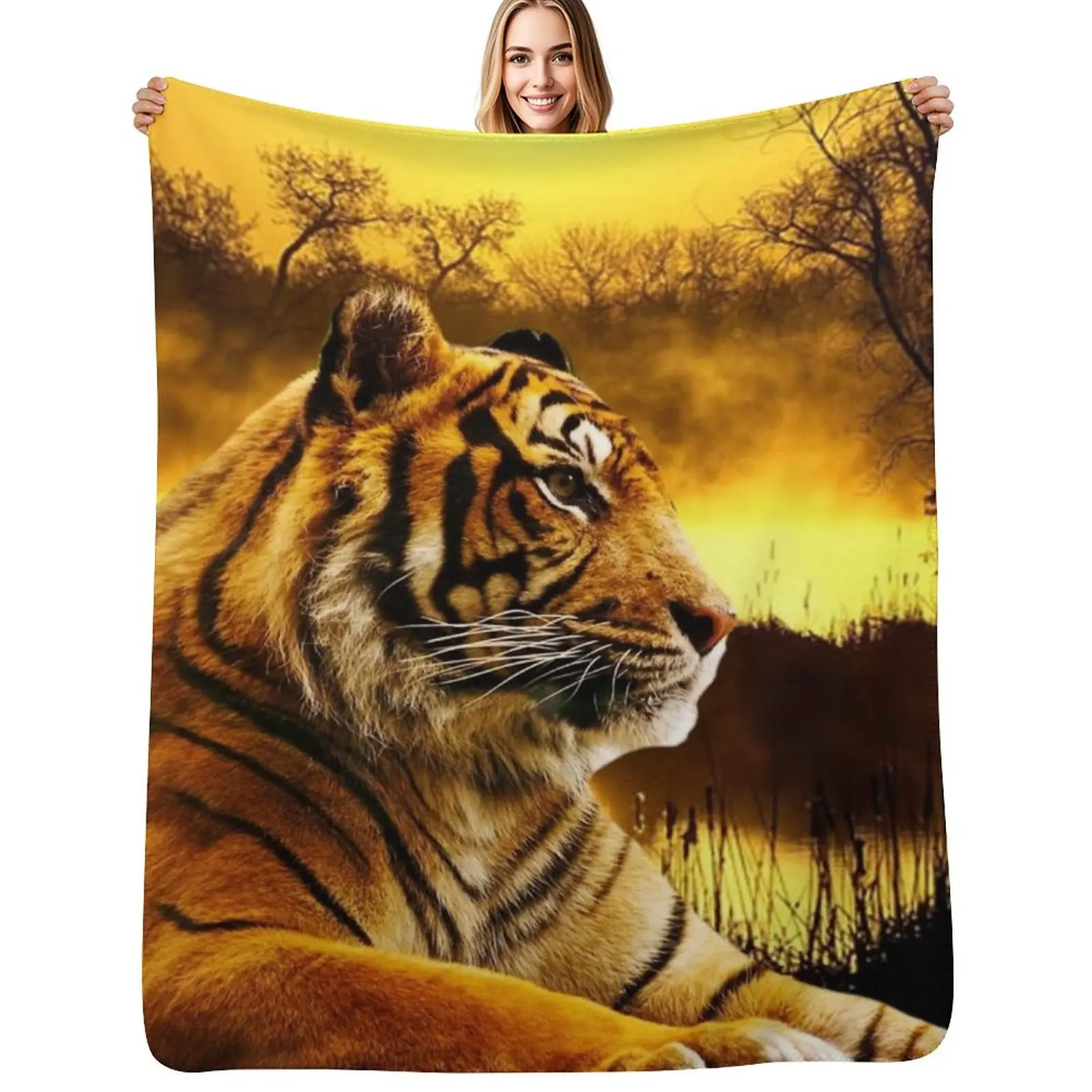 

Tiger and Sunset Throw Blanket Year Round Soft Comfortable Blanket for Home