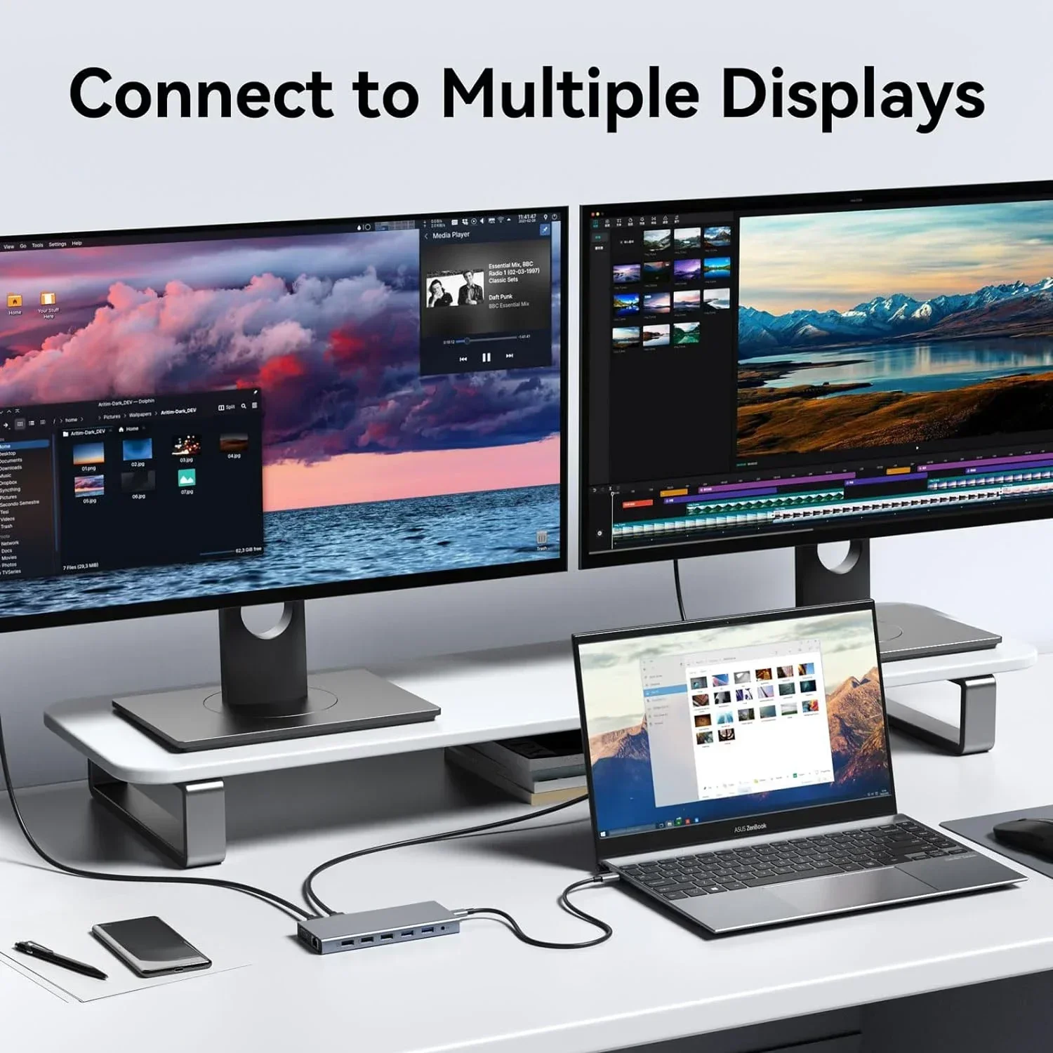 Док-станция USB C для ноутбука, 3 Монитора, 2 дюйма