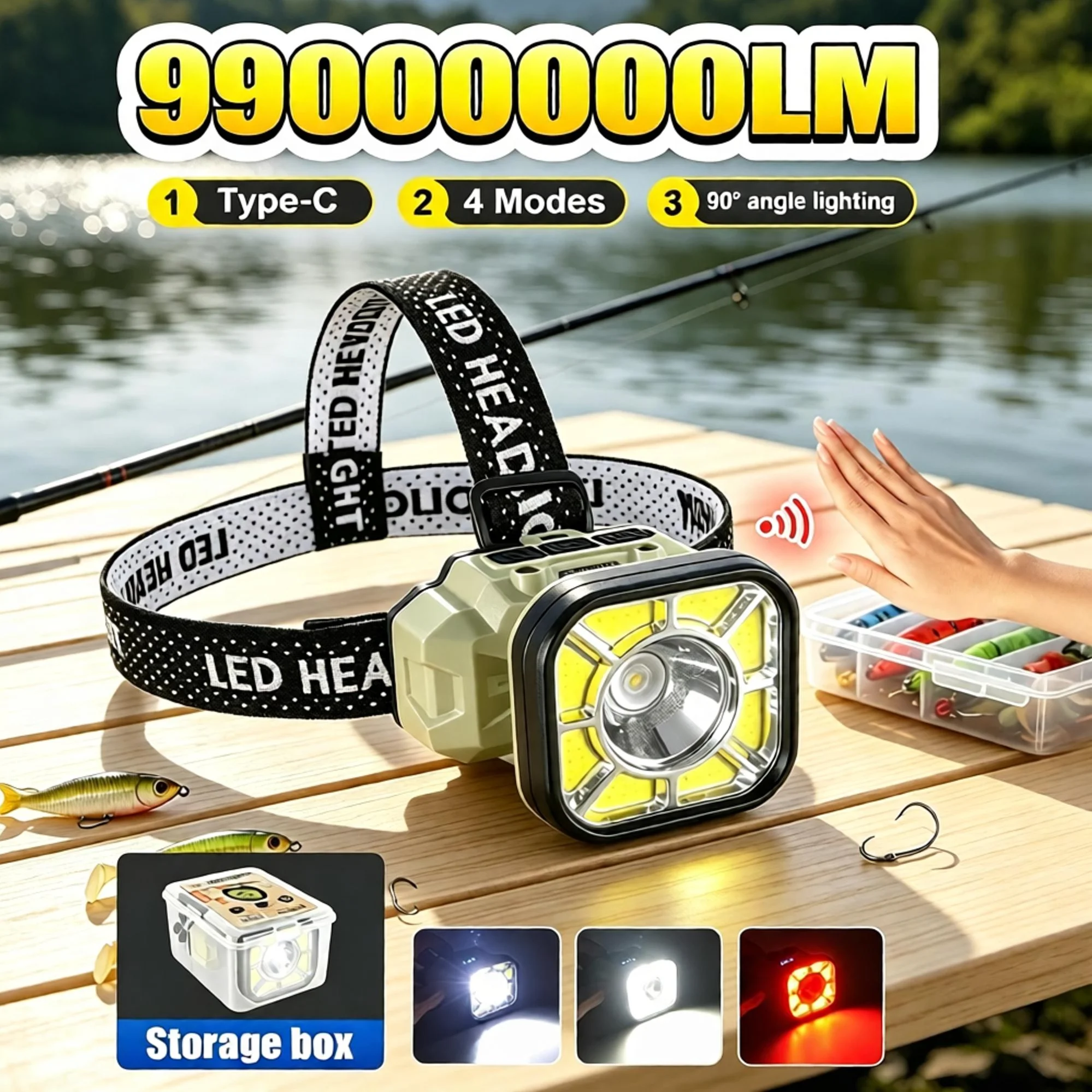 99000000LM Powerful LED Headlamp & Bicycle Light High Bright Rechargeable Headlight Sensor Head Flashlight Fishing Camping Light
