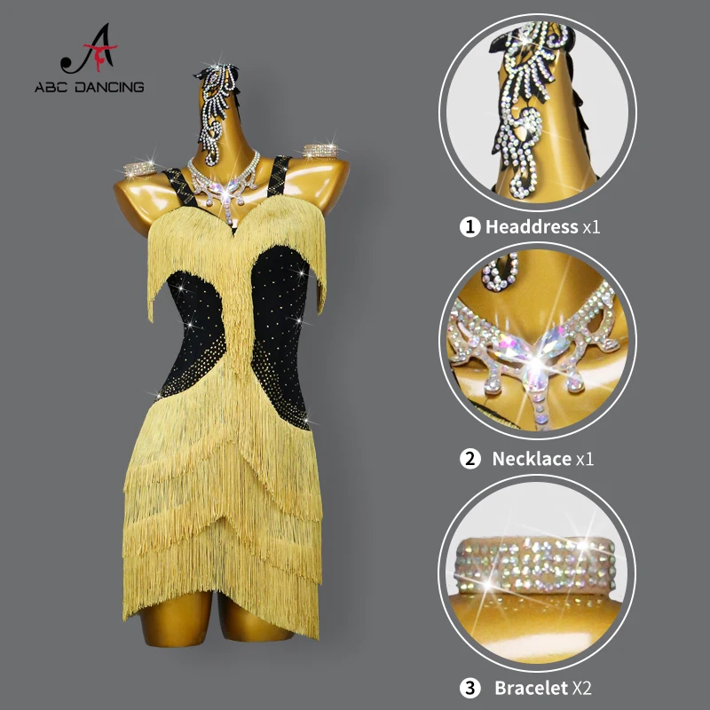 slim fit dress slacks Golden Line Crystallized Fringe Latin Dress Latin/Rhythm #L5064 Custom / #L5064-03 main image 1