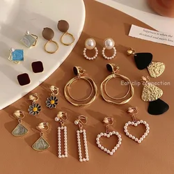 Korean Style Geometric Earclip Earrings Without Earholes Women's 2023 New Light Luxury Small Design Long Earrings Trend 2023