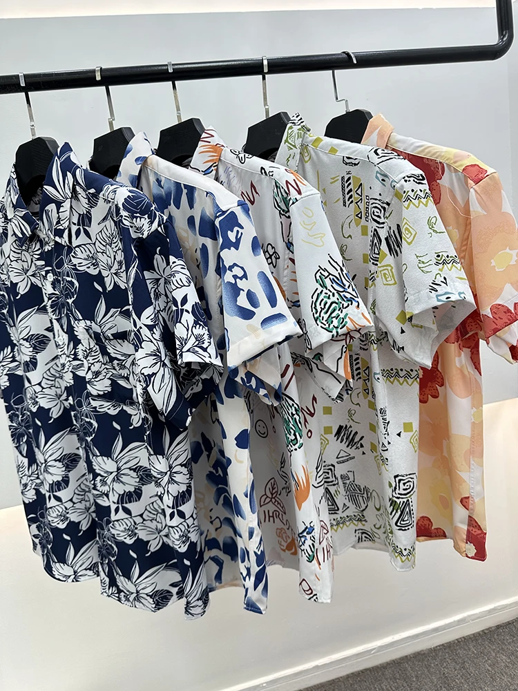 

Summer New Men's Floral Print ort Sve irt Line Hawaiian Vaion Sle Loose Fit Youth Tourist Thin Model