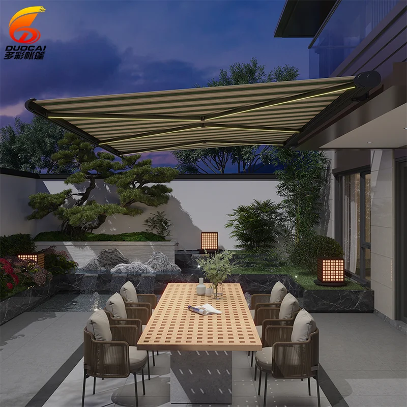

Maximum Szie 6M*3M Retractable Full Cassett Awning With Motor and LED Light