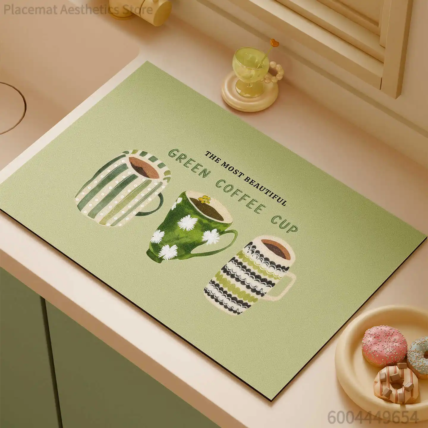Cute Bow Coffee Cup Print Super Absorbent Drying Mat Waterproof Kitchen Counter Coffee Maker Drain Pad Decor Placemat