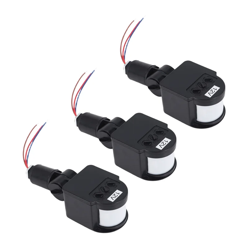 AED7-3 pz Rilevatori di movimento neri Sensore di movimento Interruttore della luce Pir esterno Sensore di movimento a corrente continua 12V Sensore Pir