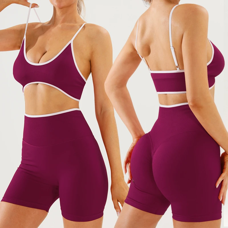SVEIC Seamless Yoga Sets Sports Fitness Sportswear Impact High Waisted Leggings Workout Two Piece Shorts Suits Gym Woman Clothes image 2